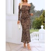 ZESICA Womens Long Sleeve Off Shoulder Maxi Fall Mesh Wedding Guest Dresses(Leopard)