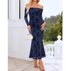 ZESICA Womens Long Sleeve Off Shoulder Maxi Fall Mesh Wedding Guest Dresses(Navy)