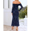 ZESICA Womens Long Sleeve Off Shoulder Maxi Fall Mesh Wedding Guest Dresses(Navy)