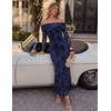 ZESICA Womens Long Sleeve Off Shoulder Maxi Fall Mesh Wedding Guest Dresses(Navy)