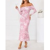 ZESICA Womens Long Sleeve Off Shoulder Maxi Fall Mesh Wedding Guest Dresses(Pink)