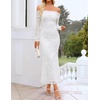 ZESICA Womens Long Sleeve Off Shoulder Maxi Fall Mesh Wedding Guest Dresses(White)