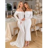 ZESICA Womens Long Sleeve Off Shoulder Maxi Fall Mesh Wedding Guest Dresses(White)
