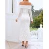 ZESICA Womens Long Sleeve Off Shoulder Maxi Fall Mesh Wedding Guest Dresses(White)