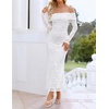 ZESICA Womens Long Sleeve Off Shoulder Maxi Fall Mesh Wedding Guest Dresses(White)