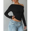 ZESICA Women’s Off Shoulder Fall Long Sleeve Y2k Cute Going Out Tops(Black)