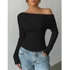 ZESICA Women’s Off Shoulder Fall Long Sleeve Y2k Cute Going Out Tops(Black)