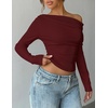 ZESICA Women’s Off Shoulder Fall Long Sleeve Y2k Cute Going Out Tops(Burgundy)