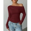 ZESICA Women’s Off Shoulder Fall Long Sleeve Y2k Cute Going Out Tops(Burgundy)