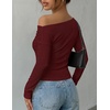 ZESICA Women’s Off Shoulder Fall Long Sleeve Y2k Cute Going Out Tops(Burgundy)