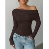 ZESICA Women’s Off Shoulder Fall Long Sleeve Y2k Cute Going Out Tops(Coffee Brown)
