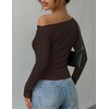 ZESICA Women’s Off Shoulder Fall Long Sleeve Y2k Cute Going Out Tops(Coffee Brown)