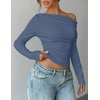 ZESICA Women’s Off Shoulder Fall Long Sleeve Y2k Cute Going Out Tops(Dusty Blue)