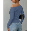 ZESICA Women’s Off Shoulder Fall Long Sleeve Y2k Cute Going Out Tops(Dusty Blue)