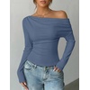 ZESICA Women’s Off Shoulder Fall Long Sleeve Y2k Cute Going Out Tops(Dusty Blue)
