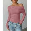 ZESICA Women’s Off Shoulder Fall Long Sleeve Y2k Cute Going Out Tops(Dusty Pink)