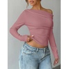 ZESICA Women’s Off Shoulder Fall Long Sleeve Y2k Cute Going Out Tops(Dusty Pink)