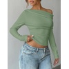 ZESICA Women’s Off Shoulder Fall Long Sleeve Y2k Cute Going Out Tops(Green)