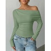 ZESICA Women’s Off Shoulder Fall Long Sleeve Y2k Cute Going Out Tops(Green)