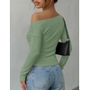 ZESICA Women’s Off Shoulder Fall Long Sleeve Y2k Cute Going Out Tops(Green)