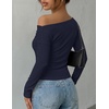 ZESICA Women’s Off Shoulder Fall Long Sleeve Y2k Cute Going Out Tops(Navy)