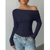 ZESICA Women’s Off Shoulder Fall Long Sleeve Y2k Cute Going Out Tops(Navy)
