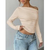 ZESICA Women’s Off Shoulder Fall Long Sleeve Y2k Cute Going Out Tops(Sand)