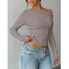 ZESICA Women’s Off Shoulder Fall Long Sleeve Y2k Cute Going Out Tops(Taupe)