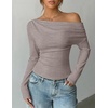 ZESICA Women’s Off Shoulder Fall Long Sleeve Y2k Cute Going Out Tops(Taupe)