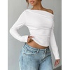 ZESICA Women’s Off Shoulder Fall Long Sleeve Y2k Cute Going Out Tops(White)