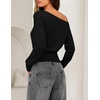ZESICA Womens Off Shoulder Long Sleeve Cinched Waist Going Out Tops(Black)