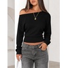 ZESICA Womens Off Shoulder Long Sleeve Cinched Waist Going Out Tops(Black)