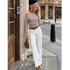 ZESICA Womens Off Shoulder Long Sleeve Cinched Waist Going Out Tops(Brown)