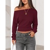 ZESICA Womens Off Shoulder Long Sleeve Cinched Waist Going Out Tops(Burgundy)