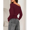 ZESICA Womens Off Shoulder Long Sleeve Cinched Waist Going Out Tops(Burgundy)