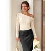 ZESICA Women’s Off Shoulder Long Sleeve Lace Going Out Tops(Apricot)
