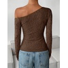 ZESICA Women’s Off Shoulder Long Sleeve Lace Going Out Tops(Coffee)