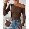 ZESICA Women’s Off Shoulder Long Sleeve Lace Going Out Tops(Coffee)
