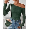 ZESICA Women’s Off Shoulder Long Sleeve Lace Going Out Tops(Darkgreen)