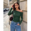ZESICA Women’s Off Shoulder Long Sleeve Lace Going Out Tops(Darkgreen)