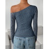 ZESICA Women’s Off Shoulder Long Sleeve Lace Going Out Tops(Dustyblue)