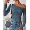 ZESICA Women’s Off Shoulder Long Sleeve Lace Going Out Tops(Dustyblue)