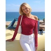 ZESICA Women’s Off Shoulder Long Sleeve Lace Going Out Tops(Red)