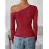 ZESICA Women’s Off Shoulder Long Sleeve Lace Going Out Tops(Red)