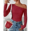 ZESICA Women’s Off Shoulder Long Sleeve Lace Going Out Tops(Red)
