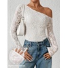 ZESICA Women’s Off Shoulder Long Sleeve Lace Going Out Tops(White)