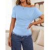 ZESICA Women’s Summer One Shoulder Short Sleeve Ruched Going Out Tops(Blue)