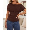 ZESICA Women’s Summer One Shoulder Short Sleeve Ruched Going Out Tops(Brown)