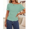ZESICA Women’s Summer One Shoulder Short Sleeve Ruched Going Out Tops(Lightgreen)
