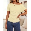 ZESICA Women’s Summer One Shoulder Short Sleeve Ruched Going Out Tops(Lightyellow)